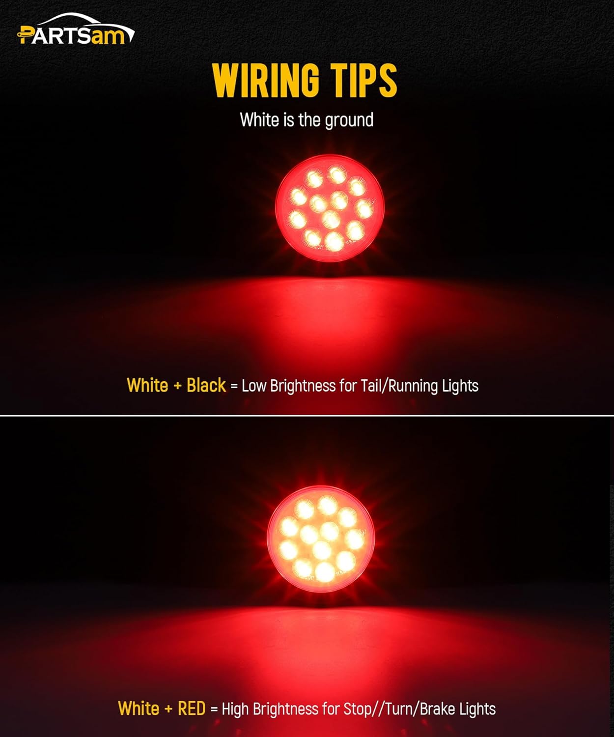Partsam 8Pcs 4" Round Red LED Trailer Tail Light, 4 Inch Round Led Stop Turn Tail Lights Brake Brake Trailer Lights for RV Trucks, Rubber Grommets and 3-Prong Wire Pigtails Included