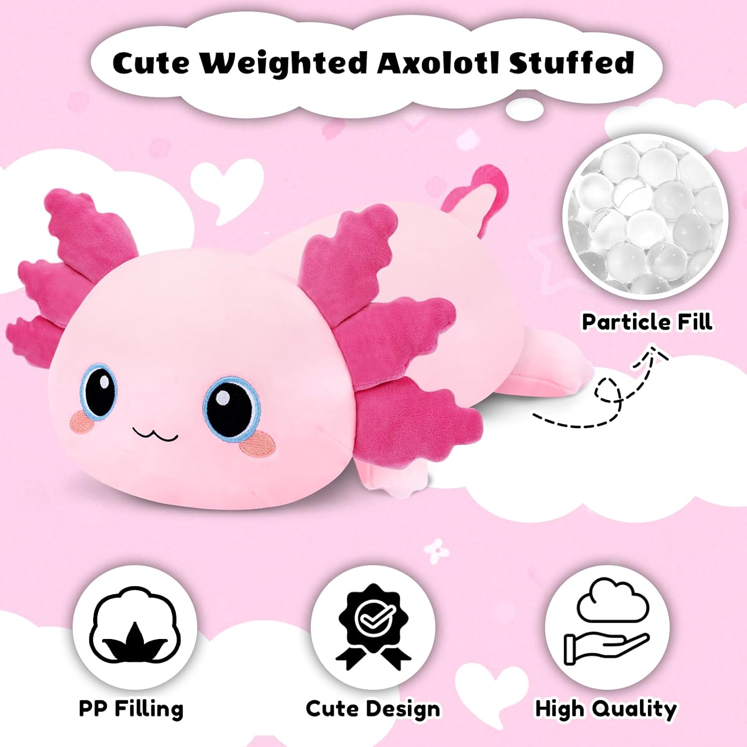 Weighted Axolotl Stuffed Animals, Cute Weighted Axolotl Plush, Soft Stuffed Weighted Plush Pillow Gifts for Kids Adult(23.6" 3.1Lbs)