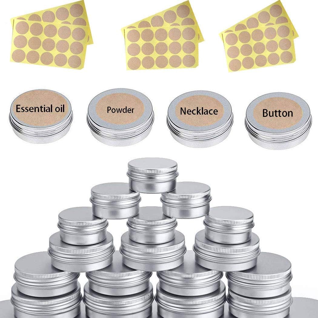20 Packs Empty Tin Containers, 15ML + 40ML Reusable Metal Round Mini Portable Storage Jar Box Aluminum Box for Jewelry, Candy, Tea, Spices, Soap Home Organizer