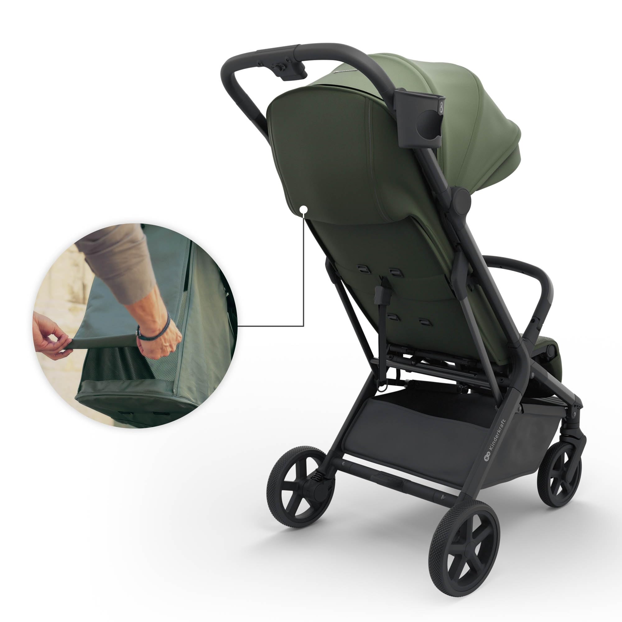 Kinderkraft NUBI 3 Silla de paseo compacta y ligera, hasta 22 kg, Buggy, con plegado automático, capota impermeable, UPF50+, Ligero 8,7 kg, posición reclinada, arnés de seguridad de 5 puntos, Verde