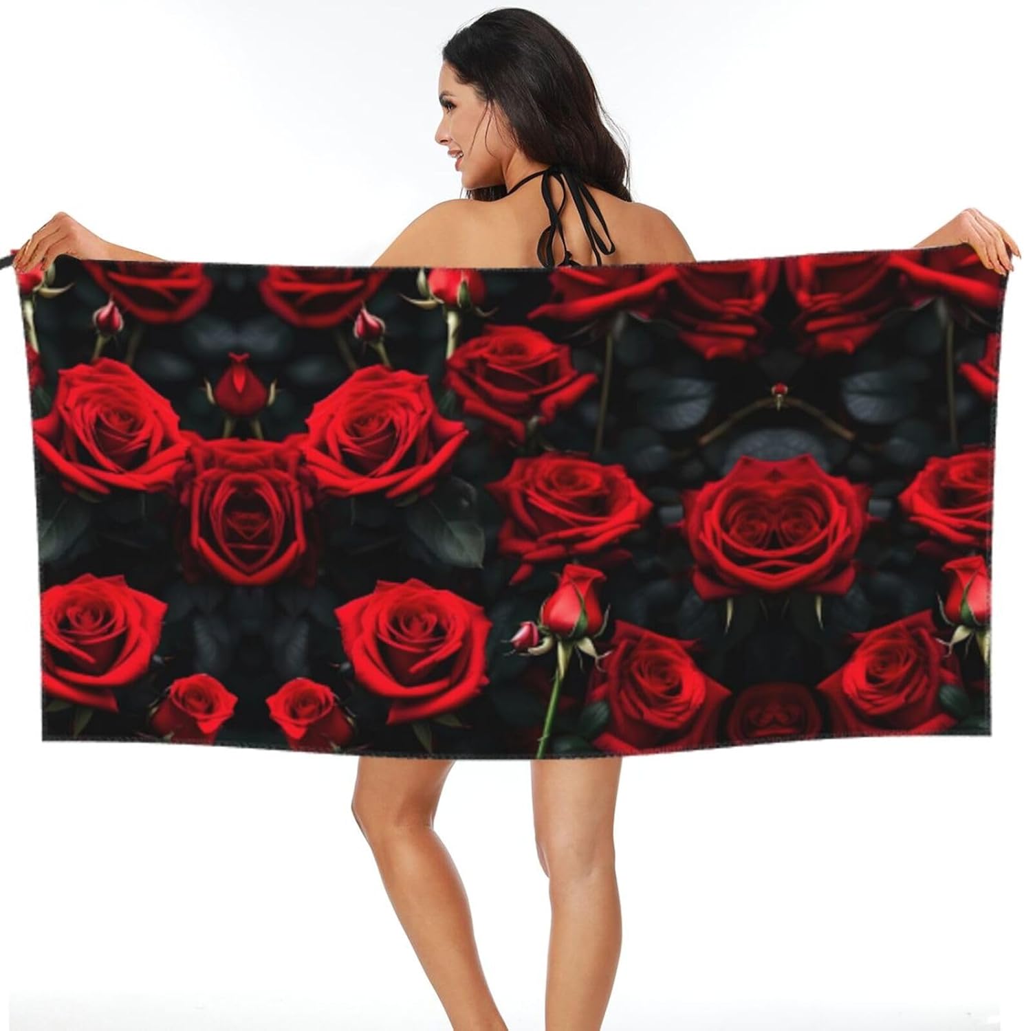 Rose Flower Quick Drying Bath Towel,Microfibre Soft Large Bath Towel,Highly Absorbent Dry Quickly Bath Sheet