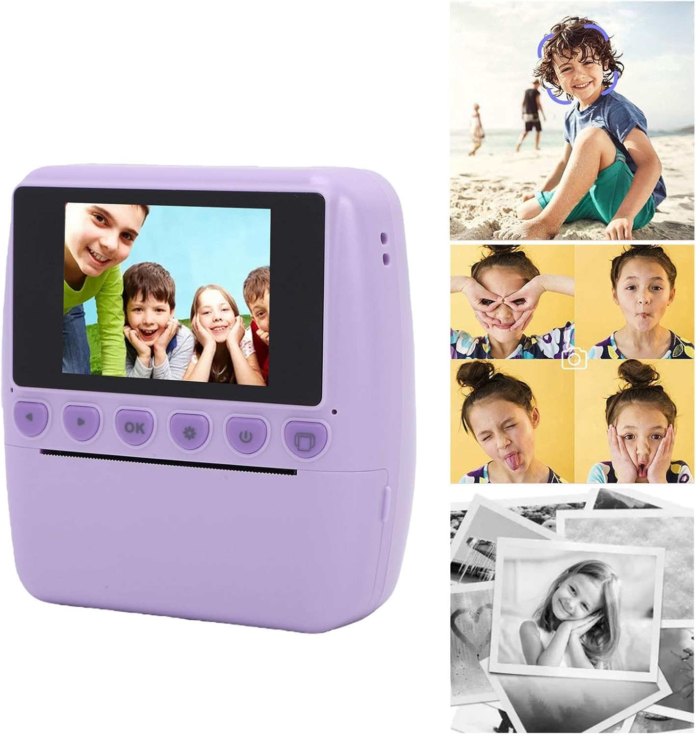 Yunseity Instant Print Camera, 48MP Digital Camera with 2.4 Inch Screen and 2 Thermal Printing Paper Rolls, for Kids Birthday Party Family Travel Gifts (Purple)