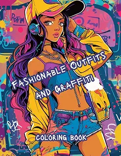 Fashionable Outfits and Graffiti. Coloring Book.