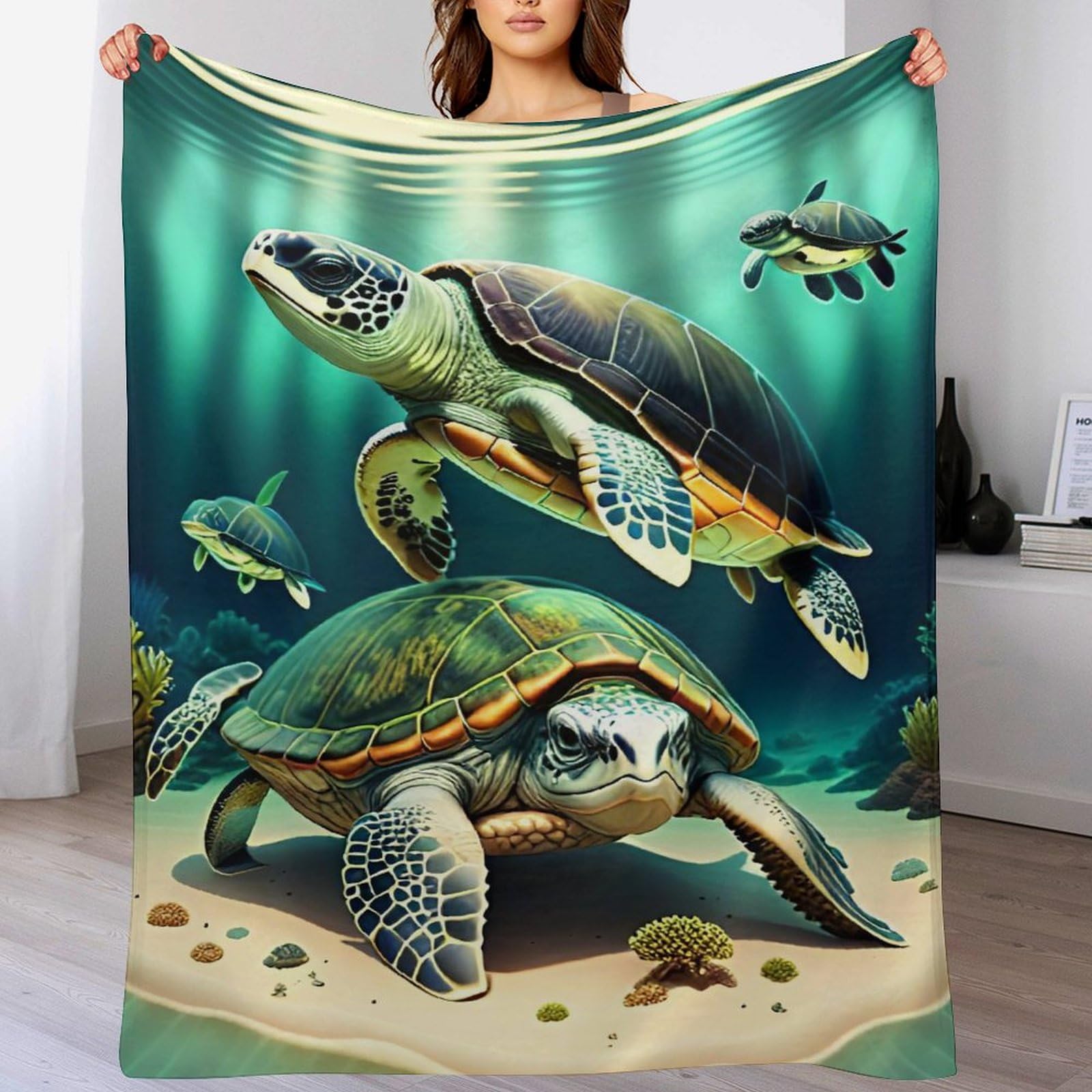 Couverture tortue mignonne en flannel douce 130x180 cm pour lit et canapé