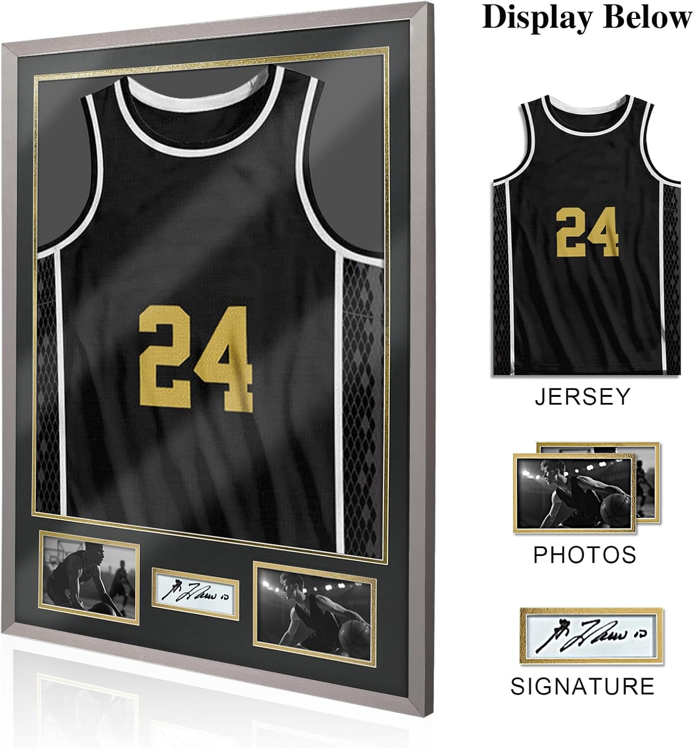 ASmileIndeep Jersey Frame Display Case, Solid Wood Large Sports Shirt Shadow Box with 98% UV Protection Acrylic, Jersey Frame for Football Baseball Basketball Hockey Jersey and Uniform, Grey