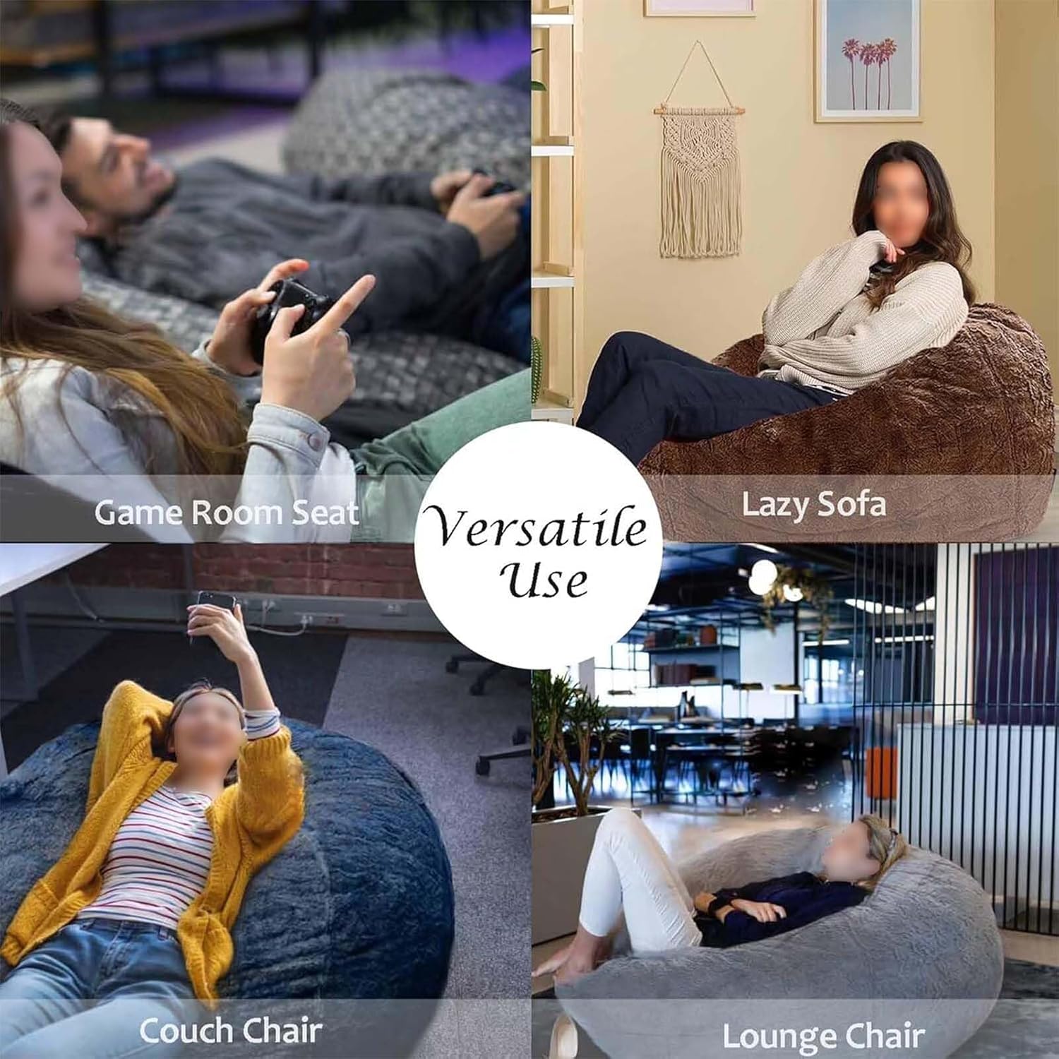 Bean Bag Chair Cover (No Filler) Comfy Giant Bean Bag Cover for Adult & Teen, Washable Large Beanbag Chair Cover (Dark Grey,53in)