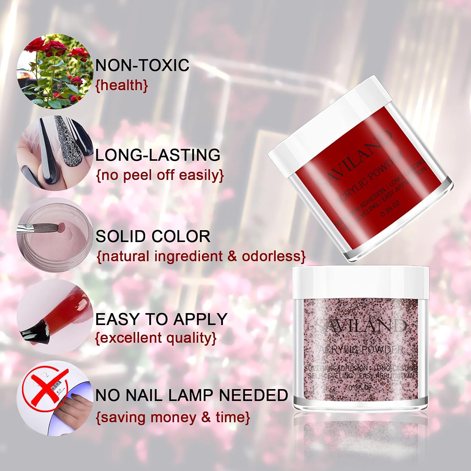 Saviland Acrylic Powder Set, 10 Colors Acrylic Nail Powder Set Burgundy Collection Glitter Professional Polymer Powder for Acrylic Nails Extension No Nail Lamp Needed : Everything Else