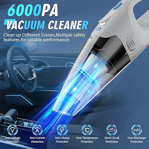 Miniatura 4 de Aspiradora de mano inalámbrica, recargable con luz LED y múltiples accesorios, aspiradora portátil de coche de 1.6 libras para pelo de mascotas,