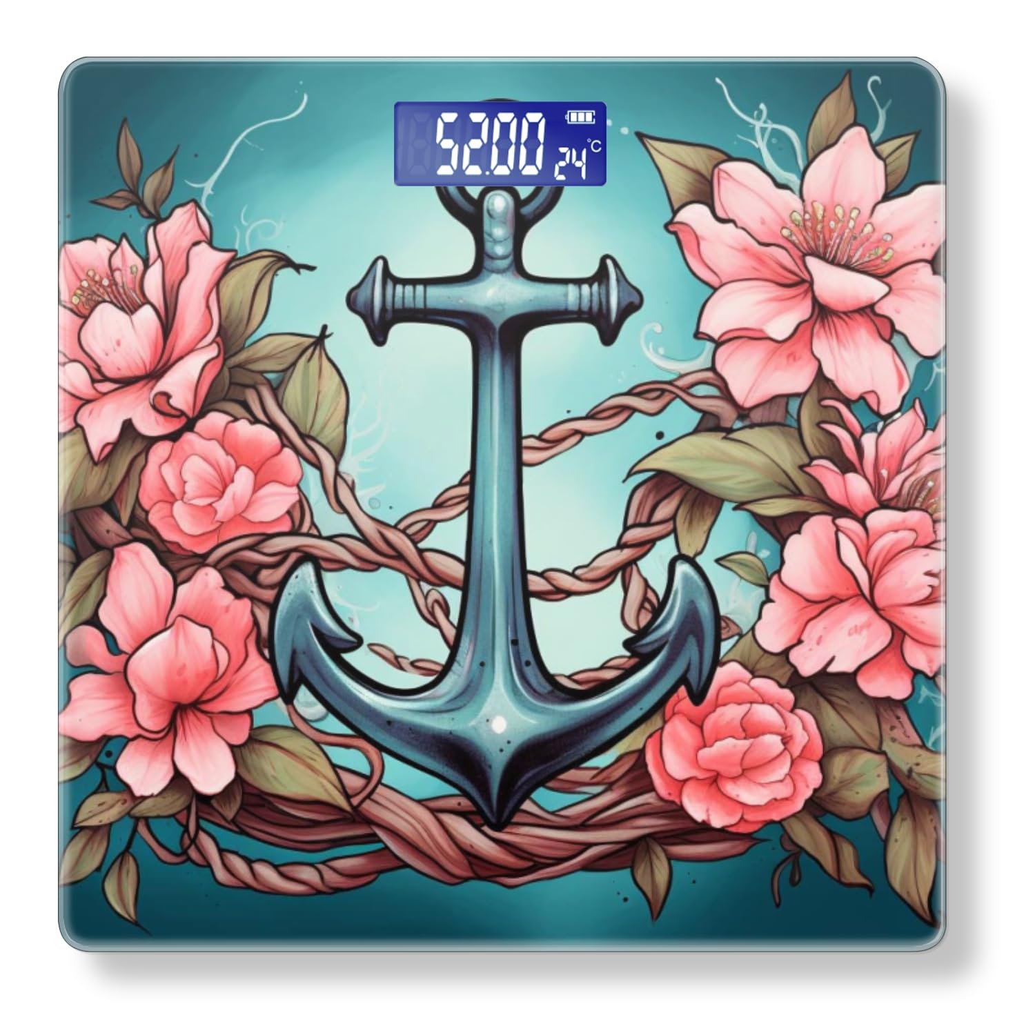 Digital Scale for Body Weight Highly Precision Bathroom Weight Scale 400 lbs with Backlit Display Personalized Scale for Home-Tattoo Design of Anchor