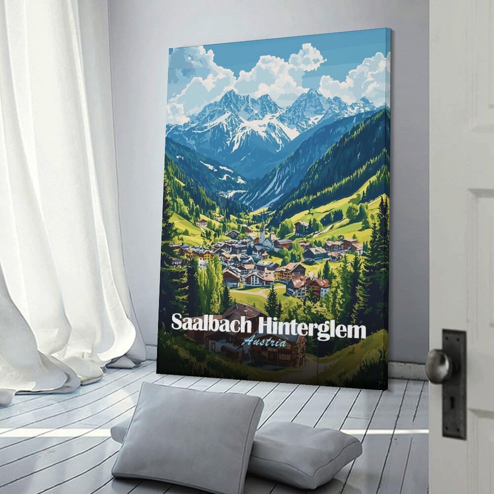 Junmoney Saalbach Hinterglemm Austria Hanging Wall Art 24x36inch(60x90cm), for Bedroom Walls, Guest Spaces Or Lounges, An Easy Wall Refresh for Bedrooms