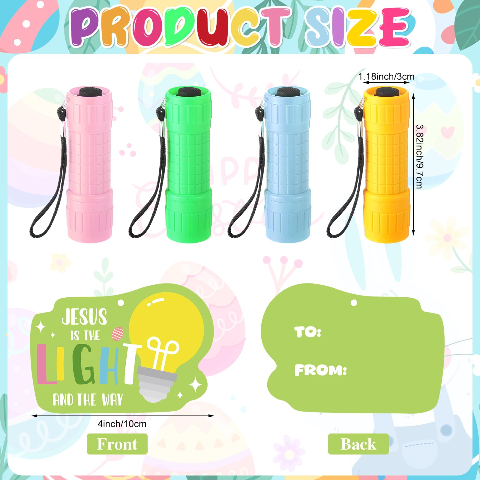 Glooglitter Set di 20 biglietti religiosi cristiani e 20 mini torce colorate per riempire cestini pasquali VBS vacanze, bibbia, scuola, eventi, riunioni in chiesa