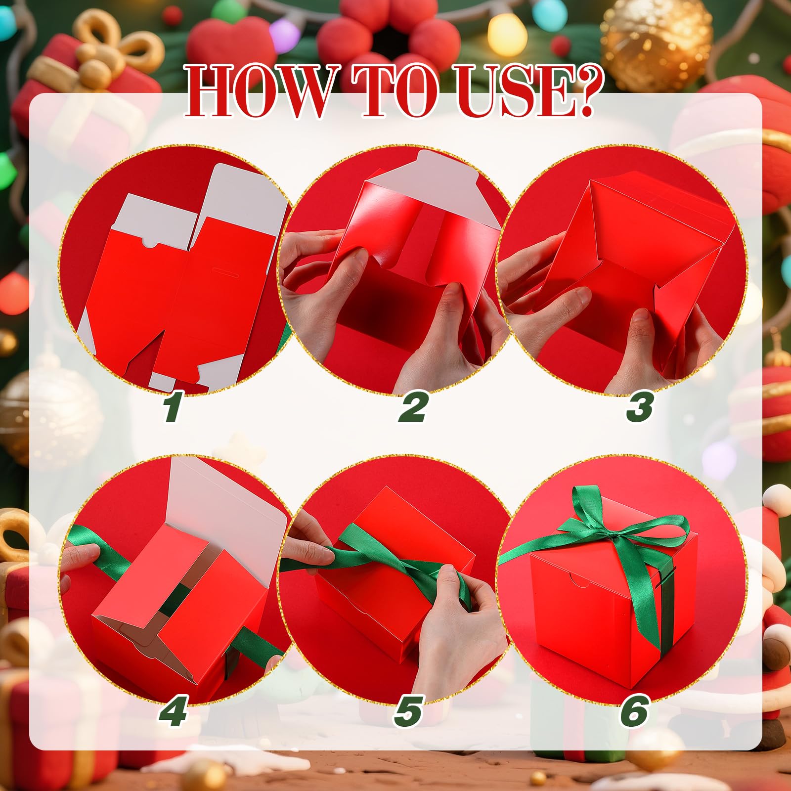 Dispowreath Lot de 48 petites boîtes cadeaux de Noël avec couvercle et ruban pour emballage cadeau, décorations de mariage, vacances, fête d'anniversaire (classique) 10,2 x 10,2 x 10,2 cm