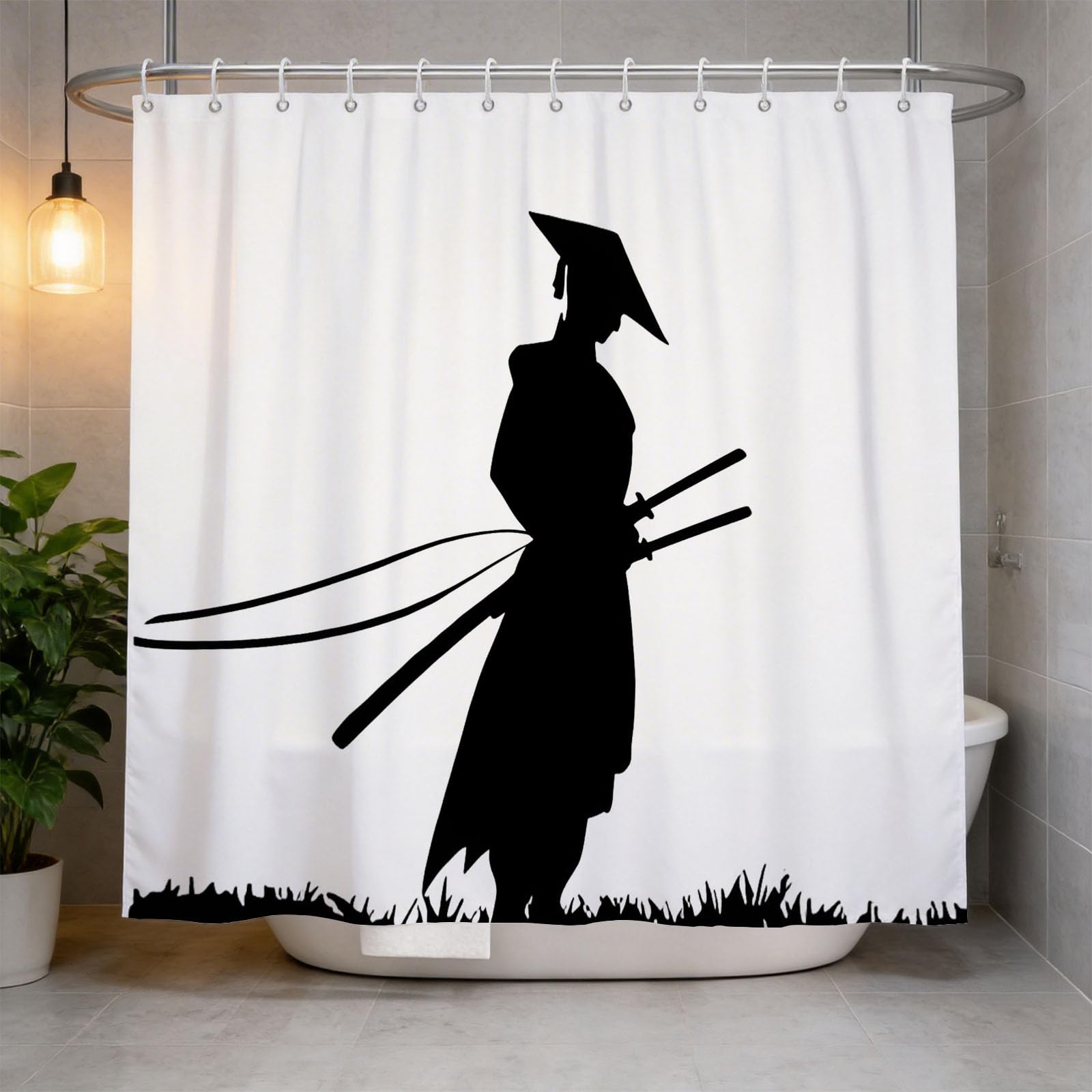 Hongduo 3D Samurai Shower Curtain for Stalls Bathtubs Japanese Style Bathroom Decor Shower Curtain Set Polyester Fabric Waterproof 180x180cm/71X71 Inch with Hooks