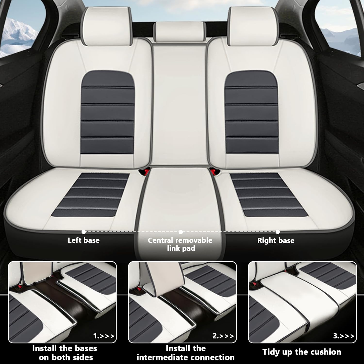 Full Set Car Seat Covers for Honda HR-V 2016-2026, Waterproof Stain-Resistant Seat Cover, Premium Nappa Leather Seat Protectors with Storage Pockets(Luxury 5 Seats/Grey&White)