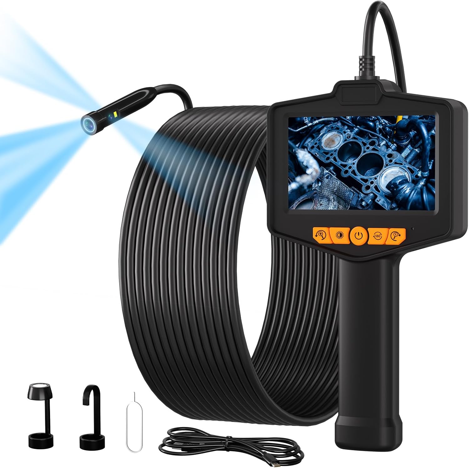 Endoscope Camera with Light,Triple Lens Sewer Camera,16.4ft/5M Cable,1080P IPS HD Screen,2MP, IP67 Waterproof Borescope,2600mAh Battery, 8GB Storage