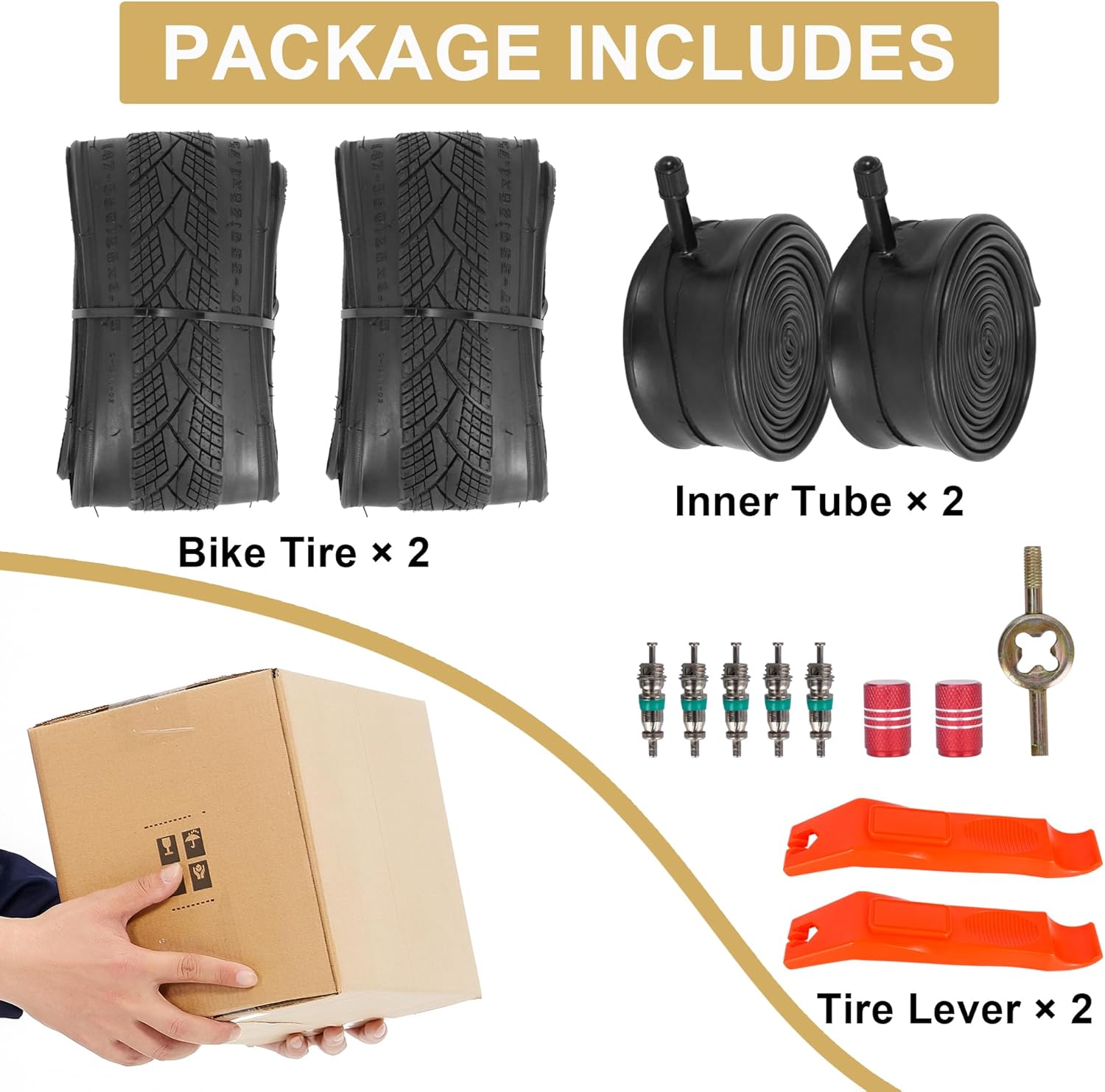 2-Pack 20x1.75 Bike Tire Tube, 20 Inch Mountain Bike Tires & Tubes, Folding Replacement Bicycle Tires with 2 Tire Levers for Hybrid, City Commuter, Urban