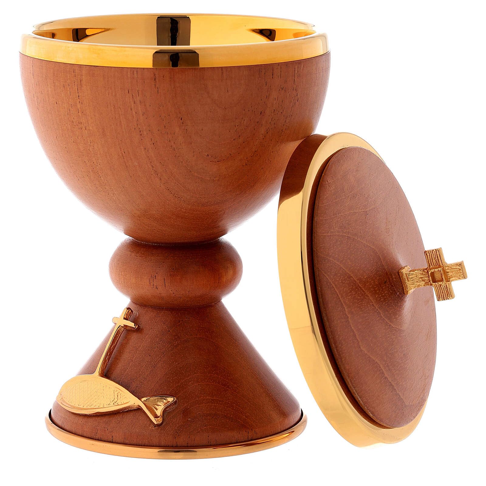 Holyart Kielichy Puszki Pateny metal: Puszka z drewna, dek. ryba pozłacana, mosiądz