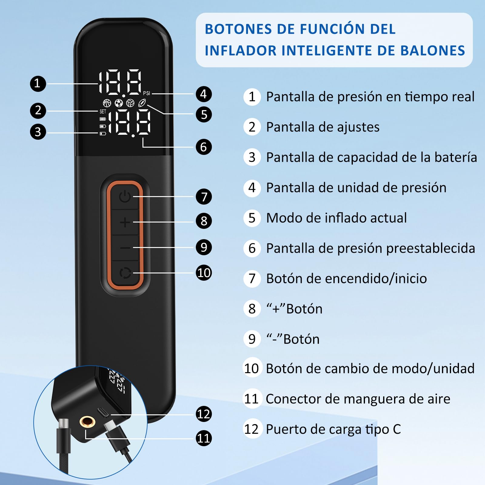 kissleaf Pompe à Ballon électrique Intelligente, Portable, gonflage Rapide de la Balle avec manomètre précis et écran LCD numérique pour Football, Basketball, Volley-Ball(2 Aiguilles et 1 buse)