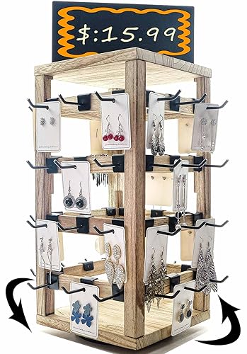 Wooden rotating Jewelry Display Stand with Removable 48 Hooks advertising