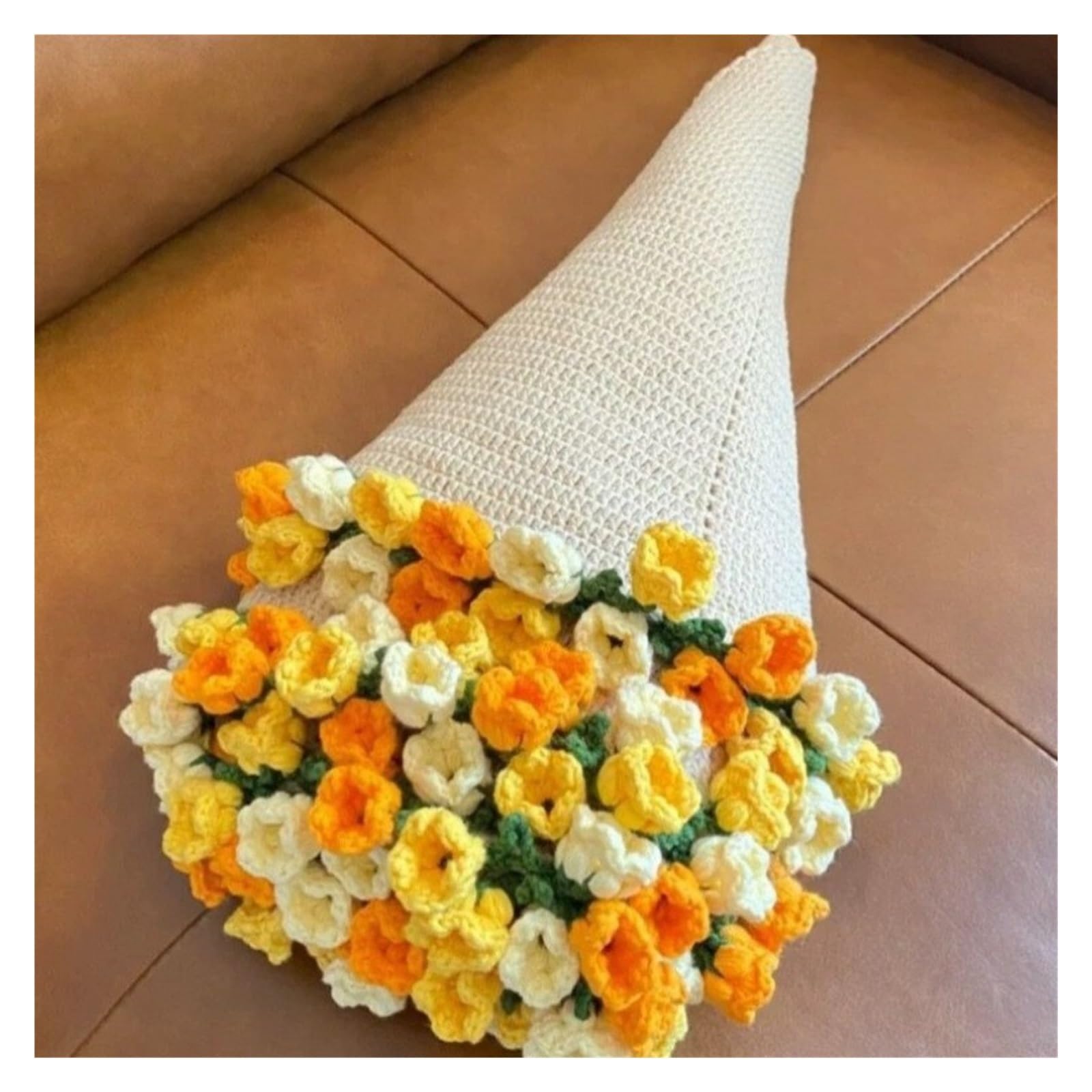 TRRYUIP Bouquet Blanket Creative 60cm Flower Bouquet Blanket Finished Product Crocheted Sunflower Valley Blankets(Three-color yellow)