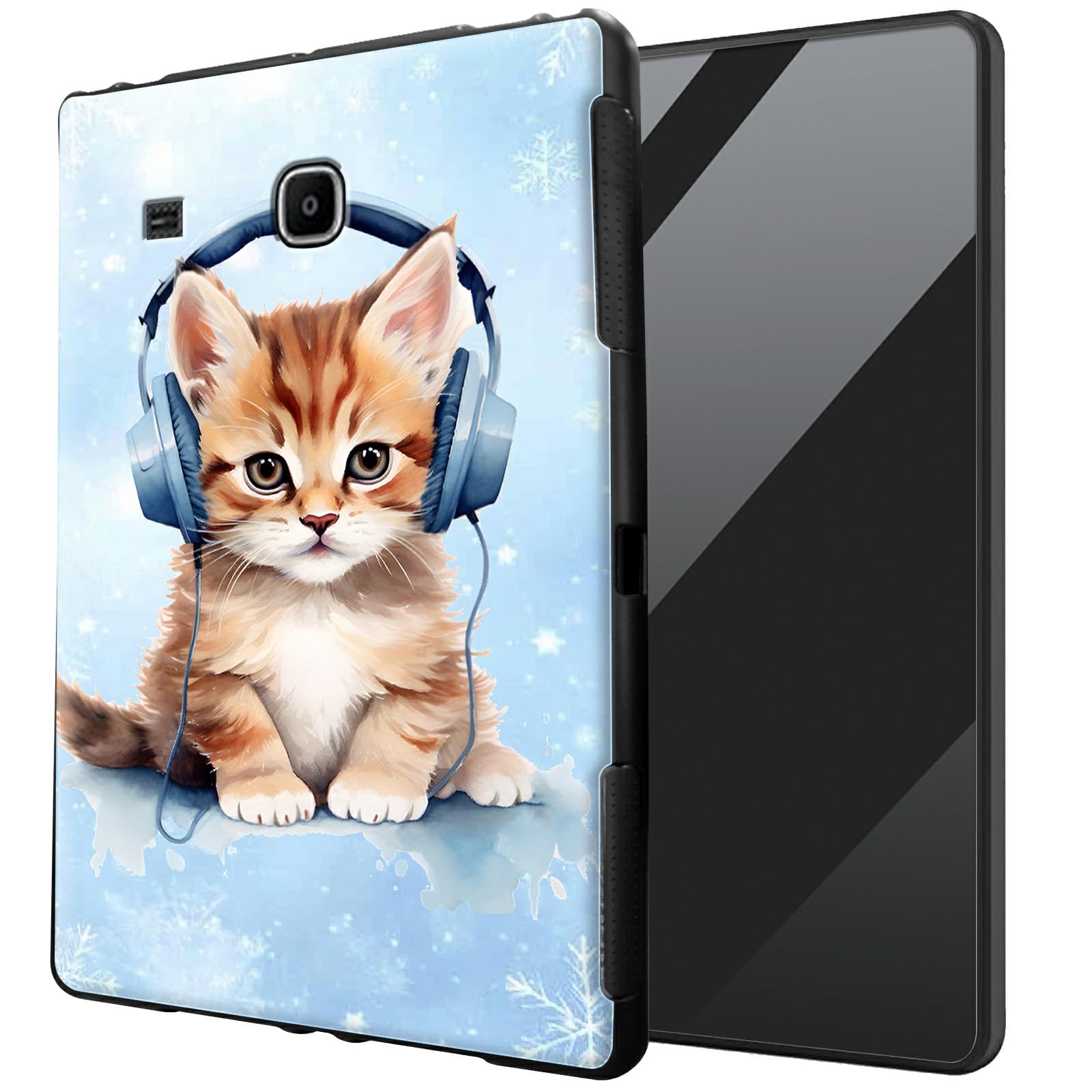 for Samsung Galaxy Tab E 9.6 T560 T560NU T560NZ T567 TPU Case - Ultra-Thin Protective Cover Shockproof Protection Cover,Snowflakes and Cat