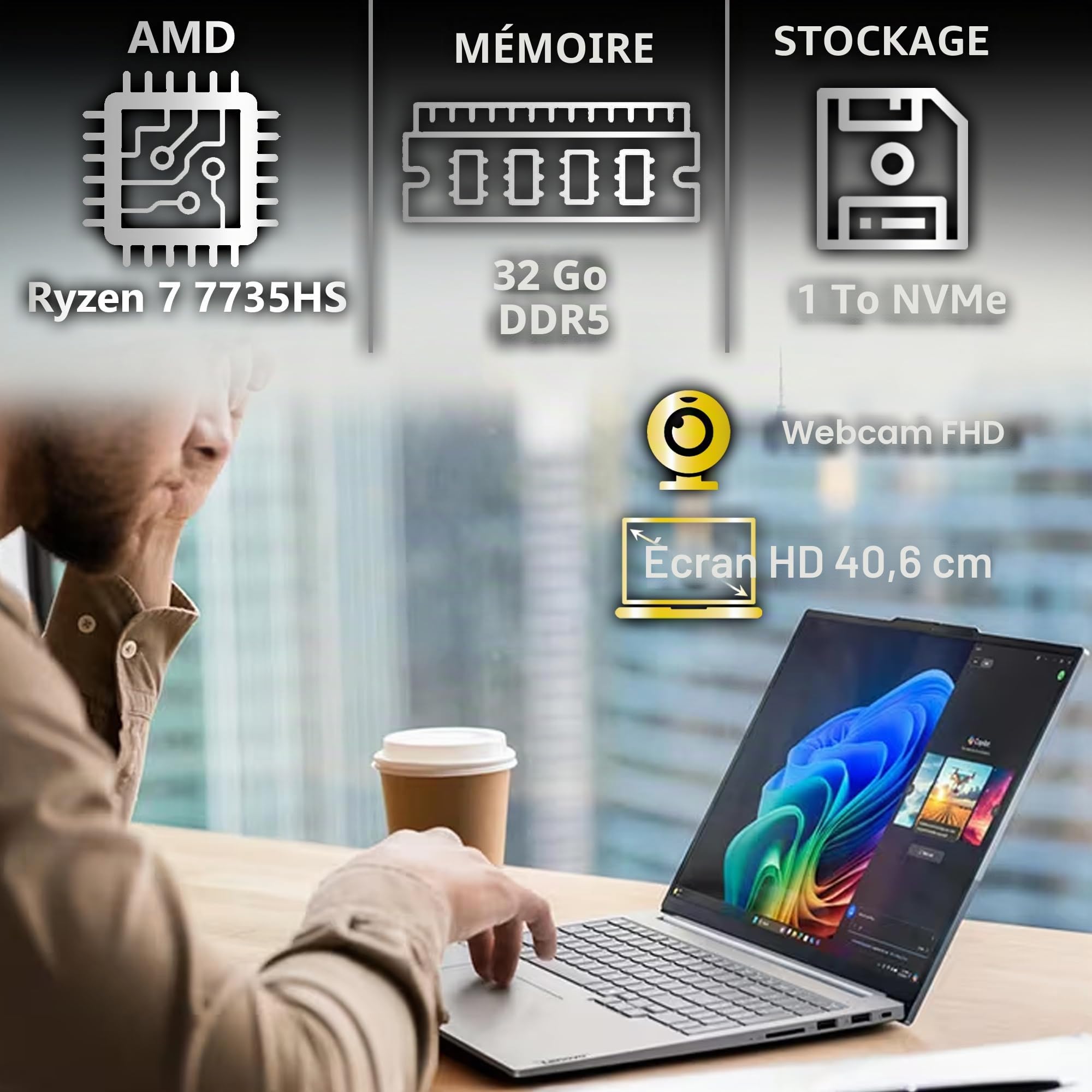 Lenovo ThinkBook 16 G7 AMD Ryzen 7 7735HS, 32 Go de RAM DDR5, 1 To SSD