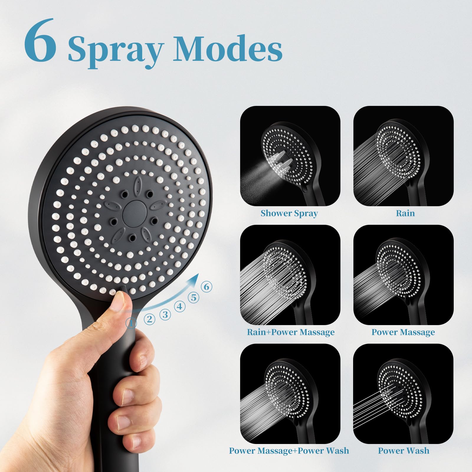 OFFO Shower Slide Bar with 6 Modes Shower Head Set - Image 3