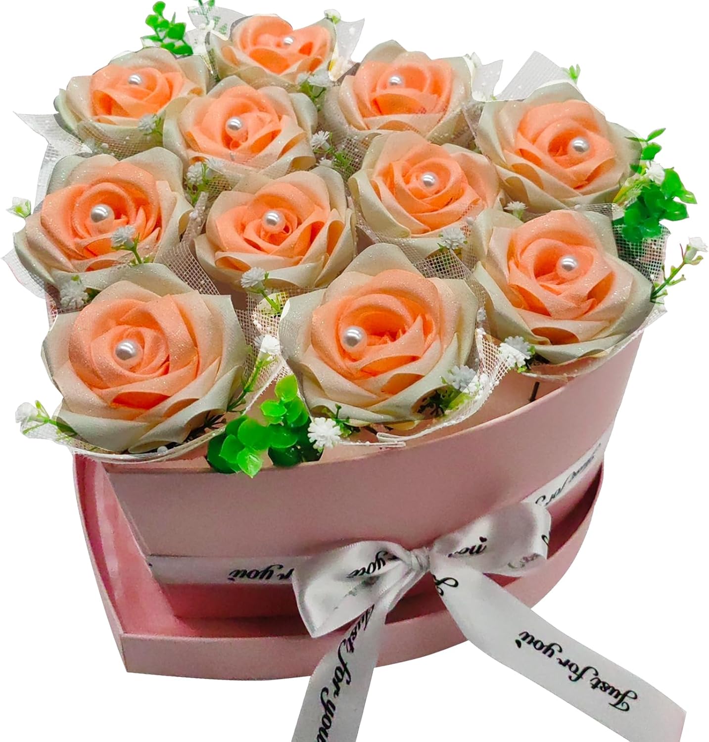 Flower Forever Heart Shape Box - Preserved Roses Gift for Her, Preserved Flowers, (Pearl Pink, 9 Roses)