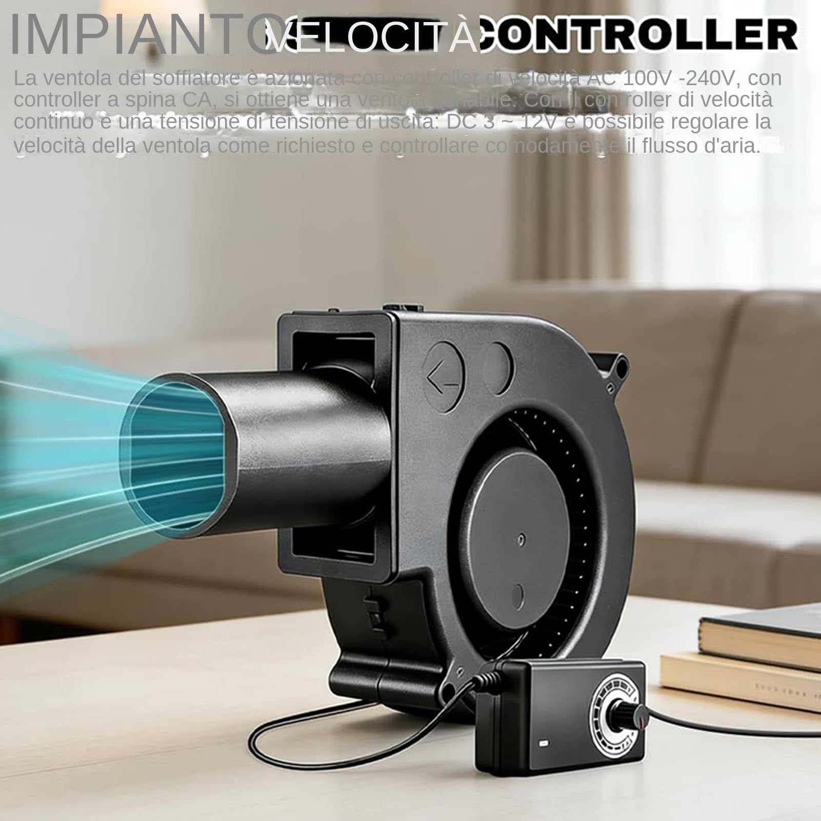 Ventilador soplador para barbacoa | 12 V Ventilador hinchable ajustable con controlador de velocidad variable – Soplador para estufa de leña – Para estufa de leña, chimenea, barbacoa, fucsia, camping