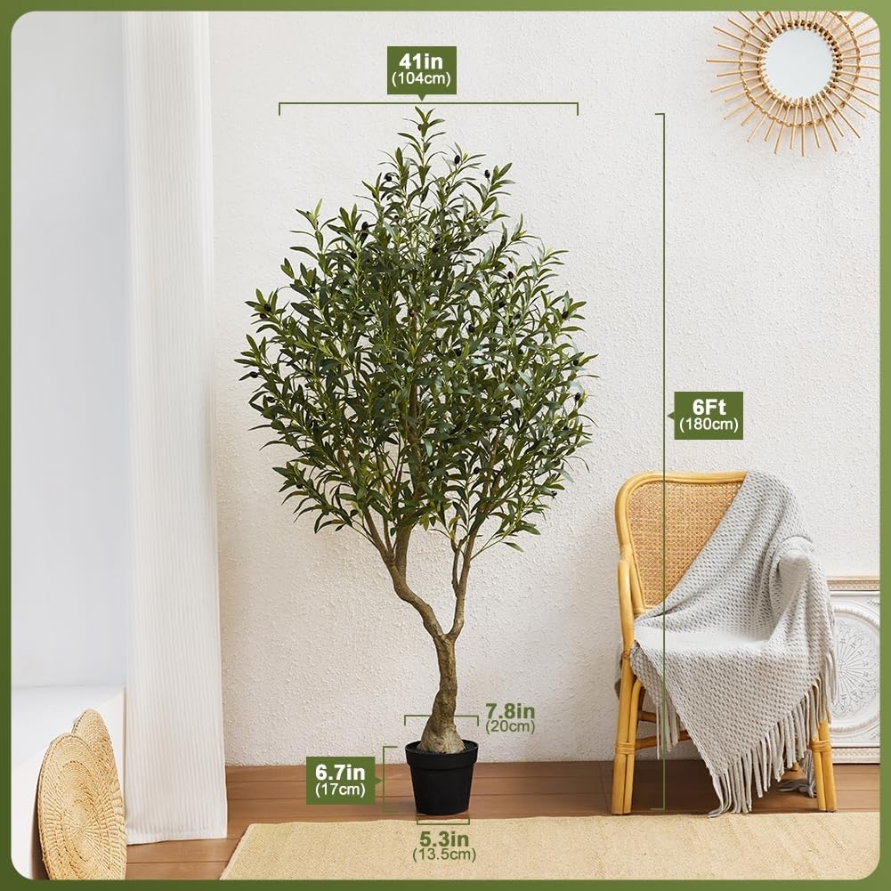 VeriNatural Olivenbaum Künstlich Kunstpflanze 180cm Fake Plant Kunststoffpflanzen Künstlicher Pflanzen – 1638 Blätter & 84 Oliven UV-beständig Stabiler Topf – Deko für Wohnzimmer Balkon Büro