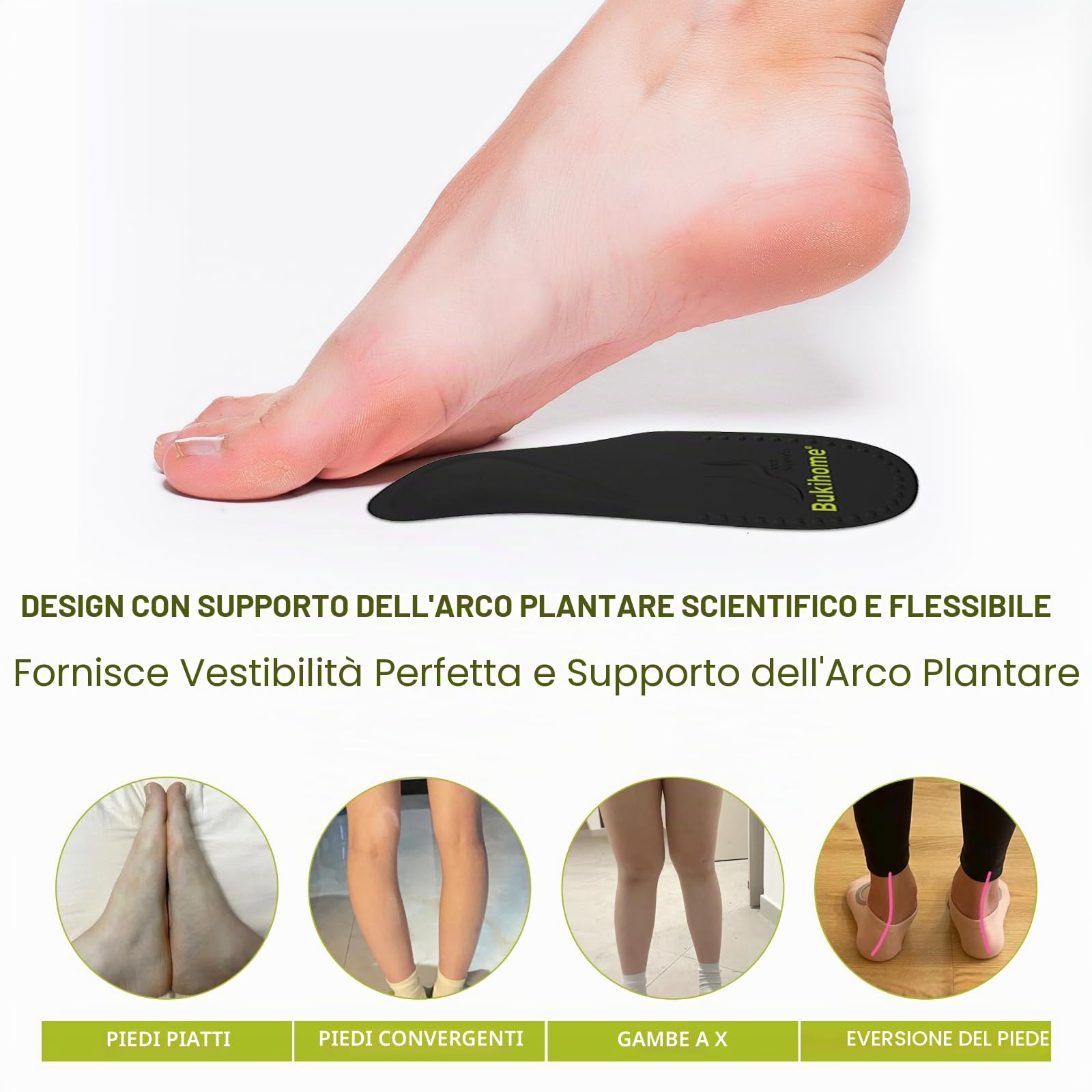 Bukihome 3 Paia Solette Ortopediche per Supporto Arco, Solette per Fascite Plantare, Plantare per Piede Piatto per Uomini e Donne, per Tacchi, Sandali, Scarpe Sportive (S, Nero)