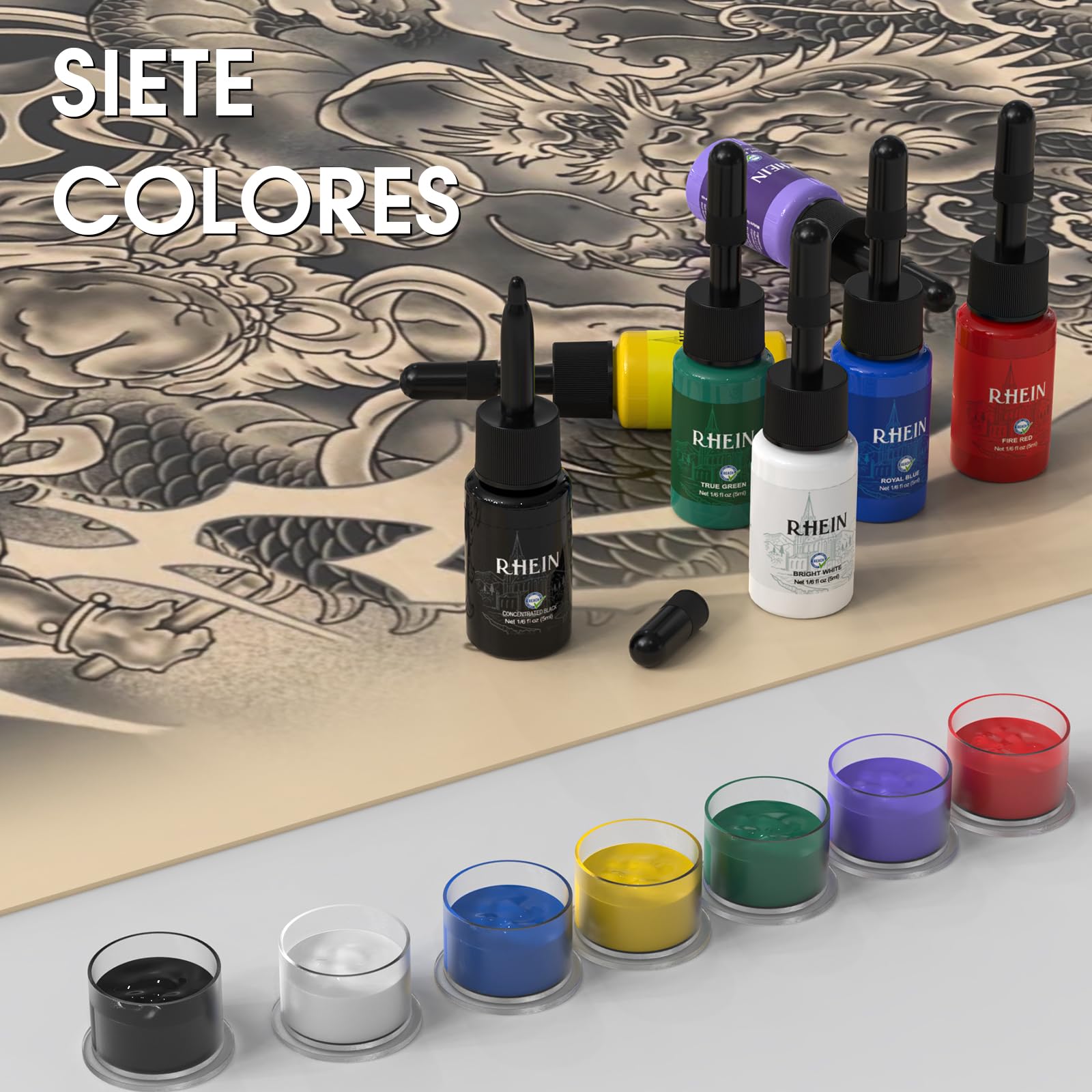 RHEIN Machine Kit Completo Rotativa Máquina con 1600mAh Batería 10pcs Cartucho 7 Colors Profesional for Principiante y Artistas