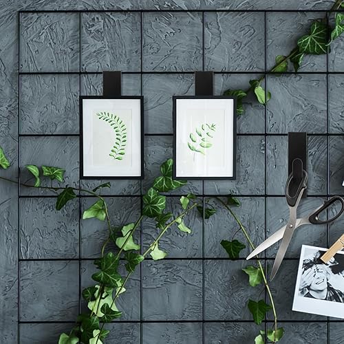 Miniatura 6 de 50 piezas de gancho de muesca para pared, colgador de cuadros de rejilla negra comercial para panel de pared de tablero de clavijas de rejilla para