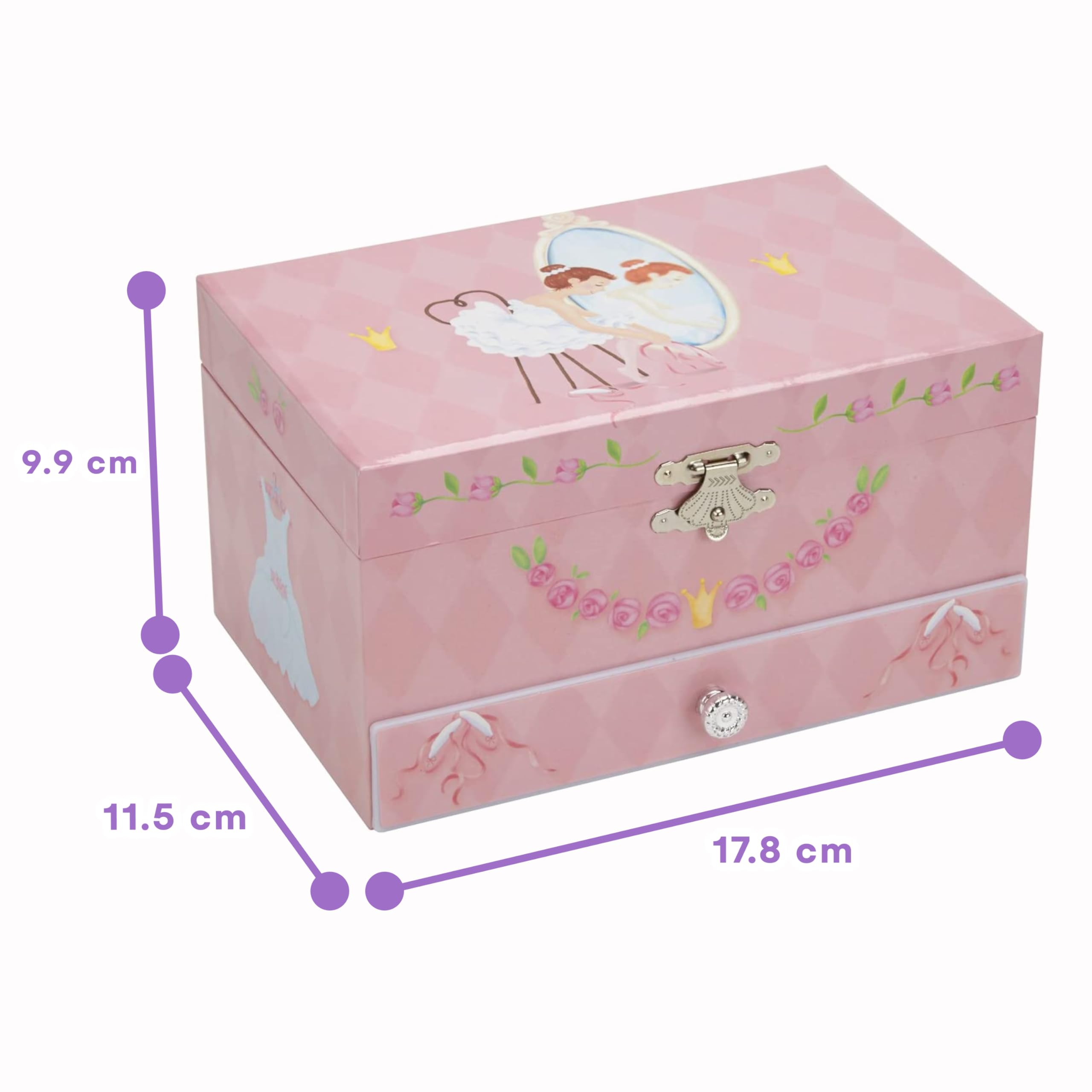 Jewelkeeper - Carillon Rosa Musicale, Porta Gioielli per Bambina con Ballerina Cassetto Estraibile, Custodia Gioielli - Melodia Lago dei Cigni, Cofanetto Portagioie Ballerina per Bambine Elegante
