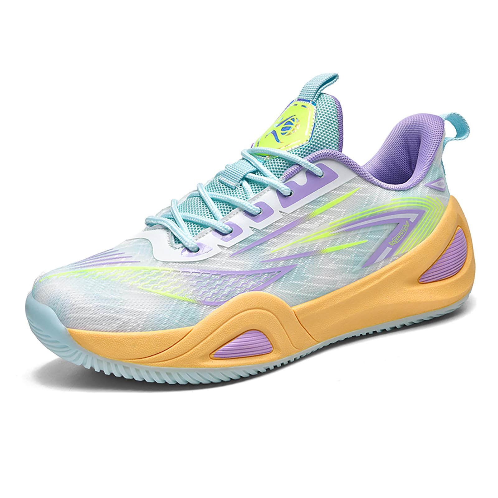 Men's Women's High-Top Basketball Shoes - Breathable Mesh with Cushioned Midsole & Non-Slip Rubber Outsole, Vibrant Split-Color Design Sport Shoes, Indoor/Outdoor Court Sneakers