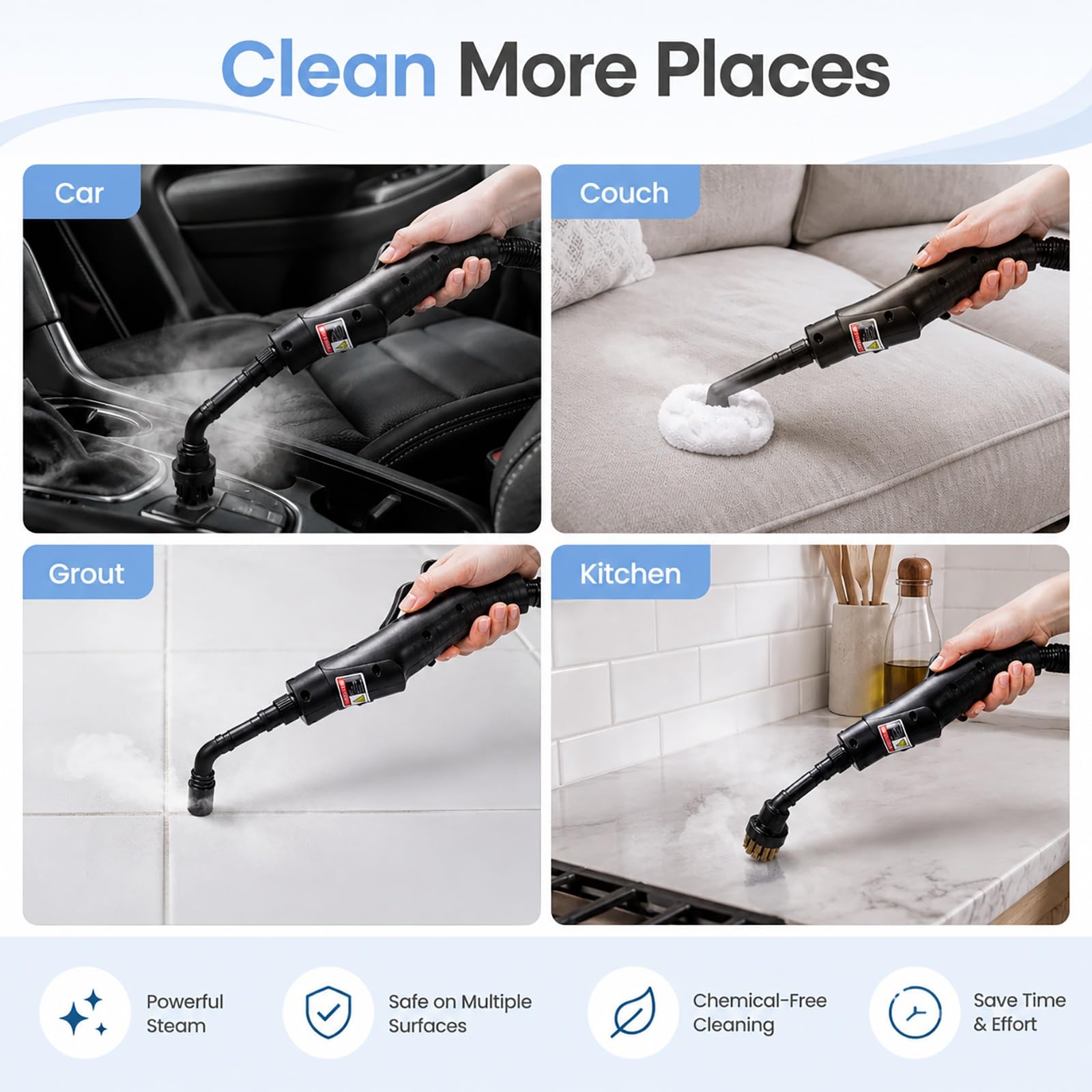 Genérico Limpiador A PortáTil De 2500 W con Pistola De Alta PresióN Y 6 Niveles Ajustables Incluye 9 Accesorios DepóSito Gran Capacidad 1,2 L for Limpiar Coches, SofáS, Juntas Y Suelos