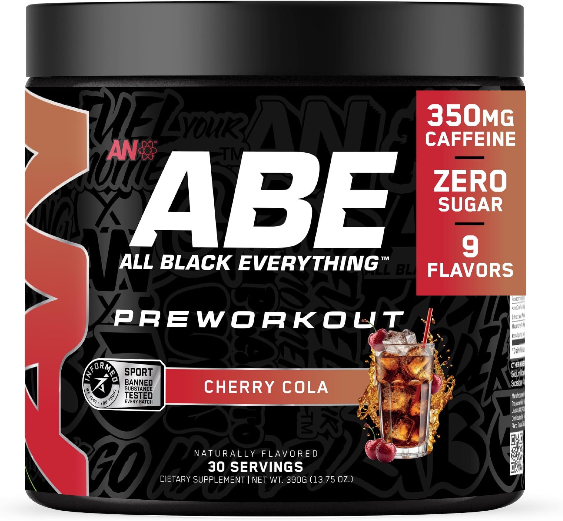 All Black Everything Pre-Workout Powder | Preworkout Energy Drink Mix | 350mg Caffeine | Beta Alanine & Citrulline | Energy Supplement for Men & Women | Cherry Cola | 30 Servings