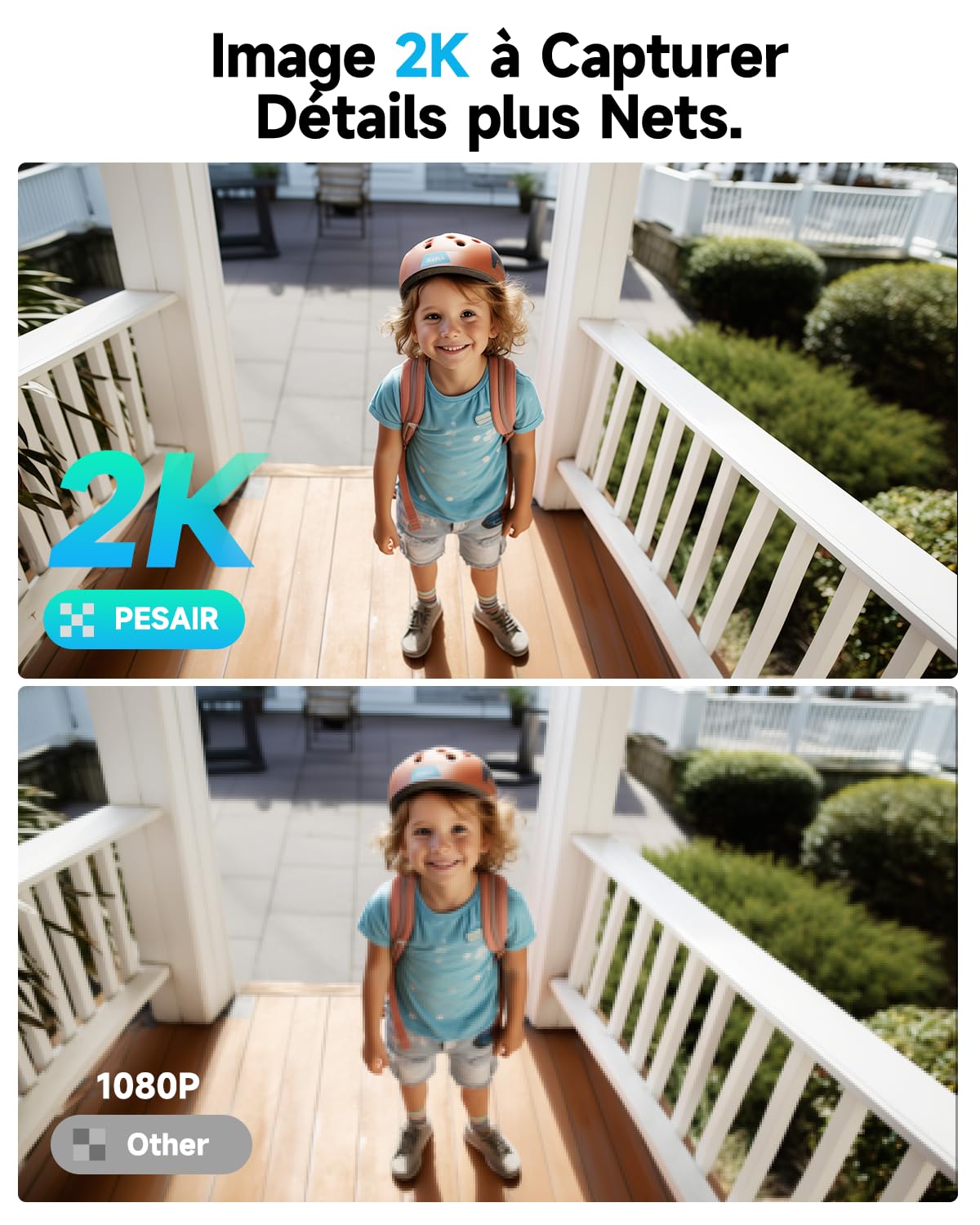 2K Caméra Surveillance WiFi Exterieure sans Fil Batterie - Camera Surveillance WiFi avec Panneau Solaire, Vision Nocturne Couleur, Extérieure/Intérieure, PIR Détection Mouvement, IP66, 2,4 GHz