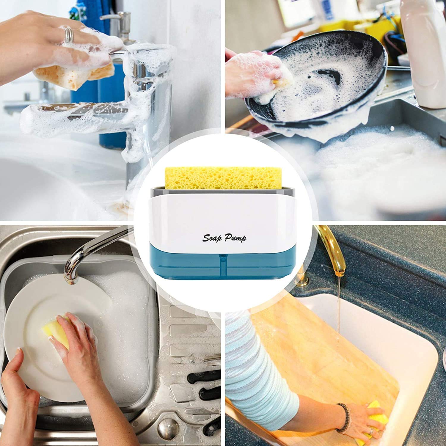 Entraxa Kitchen Dish Soap Dispenser with Sponge Holder, 2021 Newest 2-in-1 Countertop Soap Pump Dispenser, for Kitchen Sink Dishwashing Soap Dispenser - 12.5 Ounces 4