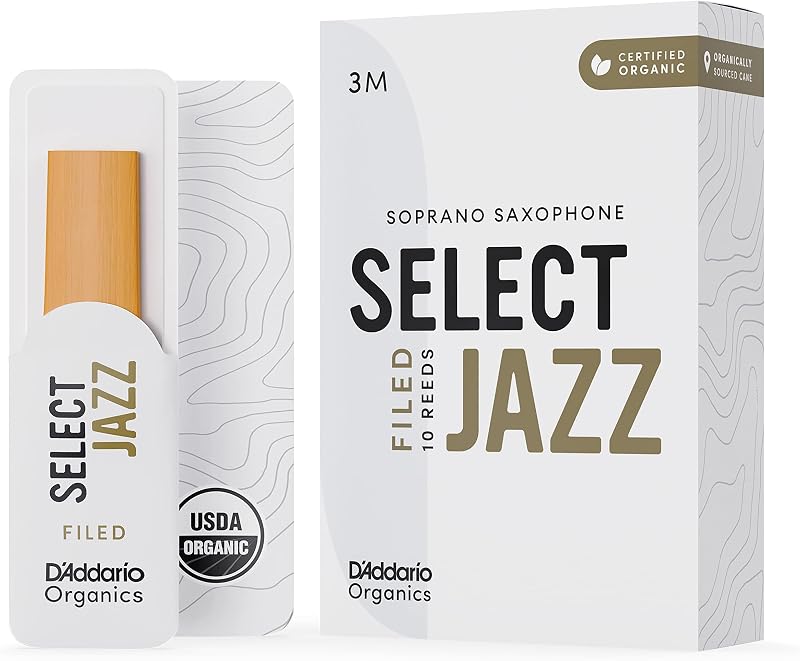 D'Addario Organic Select Jazz Filed Soprano Saxophone Reeds - Sax Reeds - Individually Sealed - 3 Medium, 5 Pack