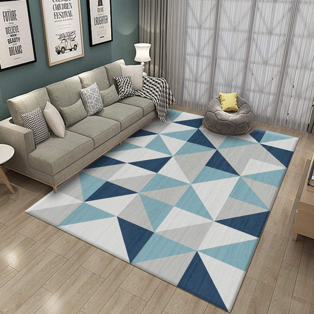 Tapis de salon géométrique bleu pour chambre contemporaine