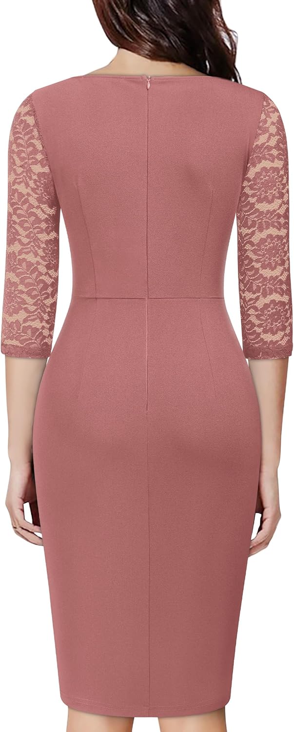 Miusol Women's Classy V-Neck Floral lace 3/4 Sleeve Cocktail Party Dress - Image 2