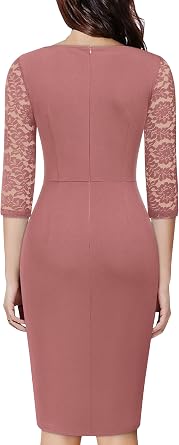 Miusol Women's Classy V-Neck Floral lace 3/4 Sleeve Cocktail Party Dress