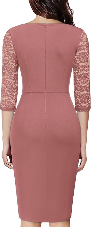 Miusol Women's Classy V-Neck Floral lace 3/4 Sleeve Cocktail Party Dress