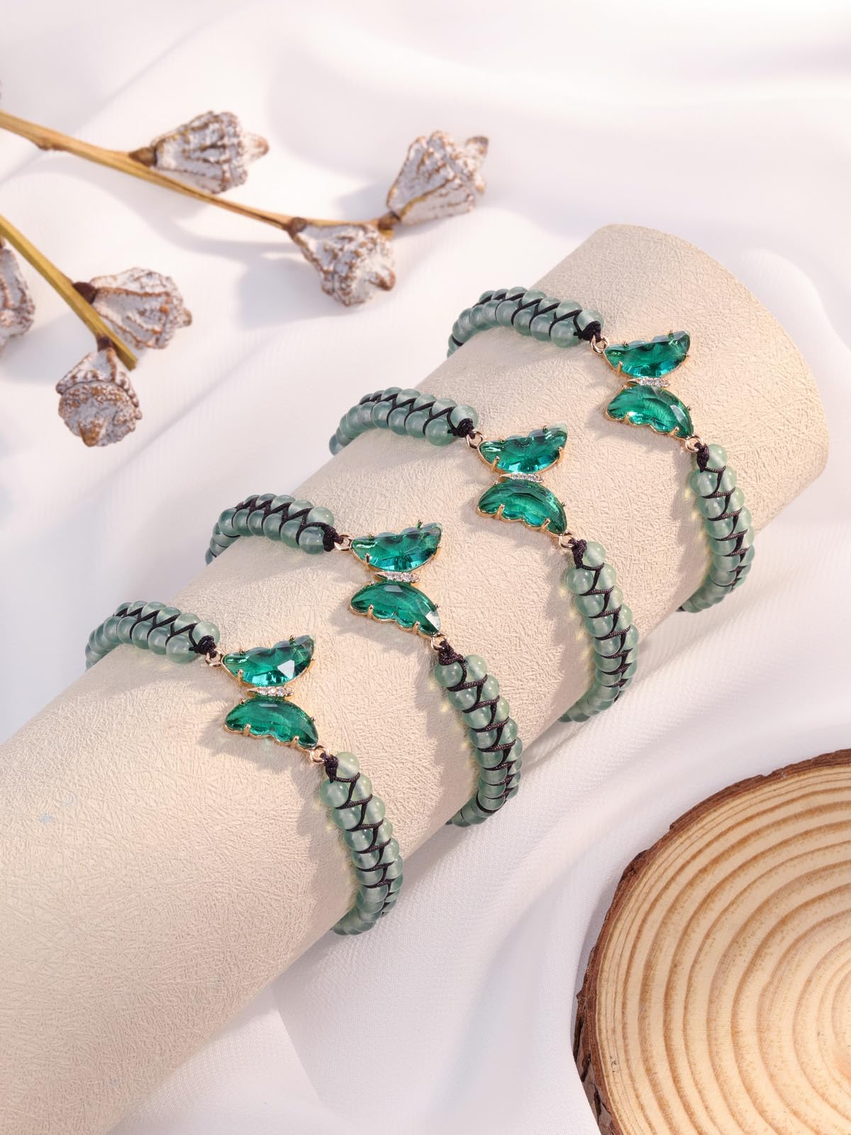 LLXYWJ Bracciale con Farfalla di curativo, Regali di Gioielli per Le Donne, Braccialetto con Perline a Doppio Strato Regolabile con Pietre preziose Naturali per Le Donne, Le Ragazze, la Mamma, Il