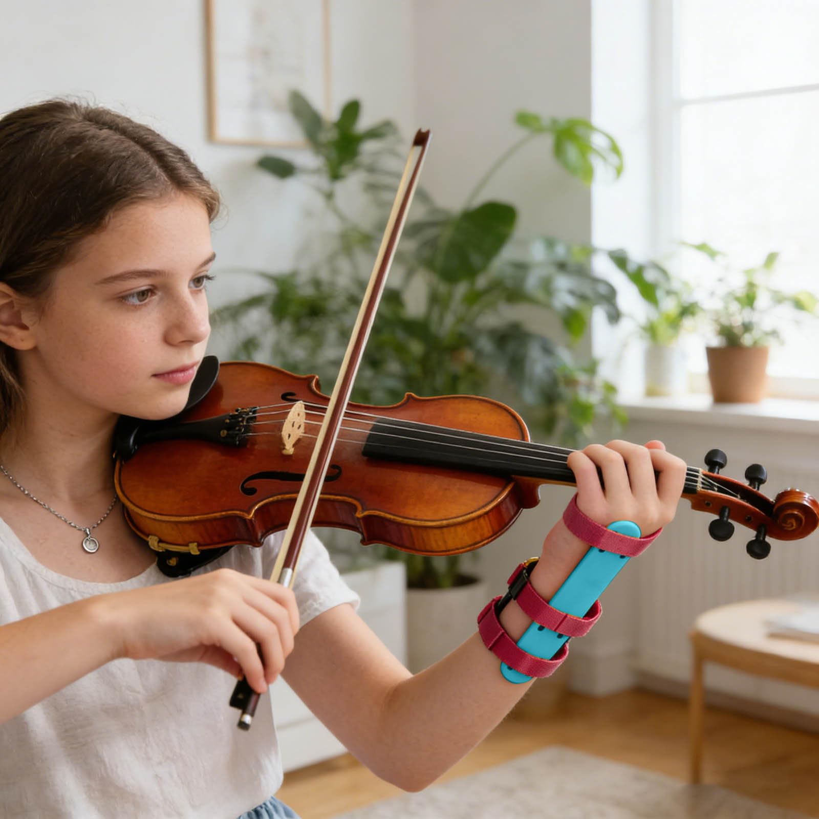 Violin Wrist Practice Aid - Adjustable Corrector for Kids and Beginners with Breathable Design | Straight Wrist Trainer for Violin Students, Music Lessons, Orchestra, Home or Classroom Use (Blue) — view 5