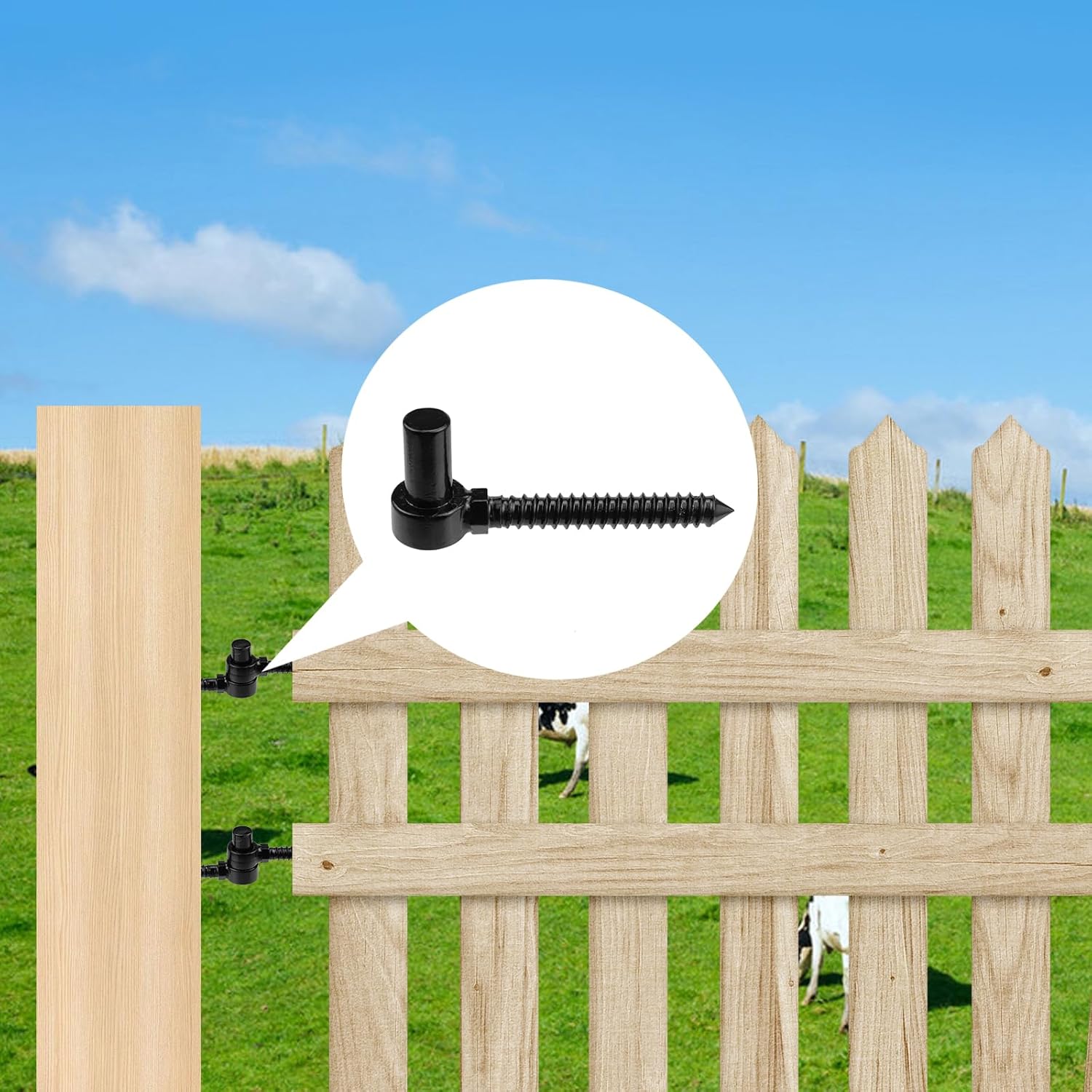 Antrader One-Piece Molding Chain Link Lag Screw Hinge,Stainless Steel Gate Hinges for Farm Wooden Fences,Black,2Pcs
