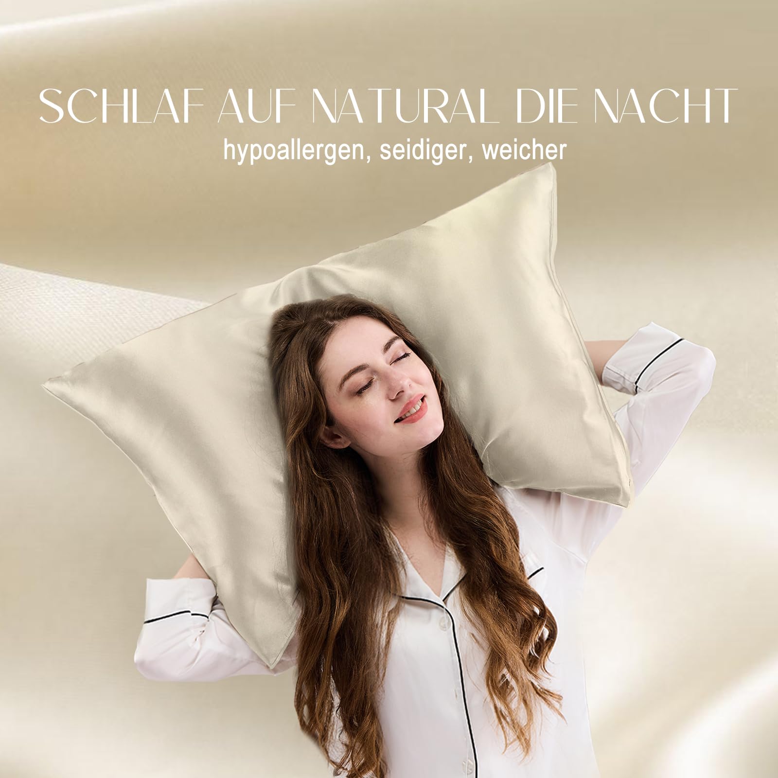 ZIMASILK Federa per cuscino, 100% seta, delicata sui capelli e sulla pelle, double-face, 19 momme, in pura seta di gelso, con cerniera, 1 pezzo (40 x 80 cm, beige)