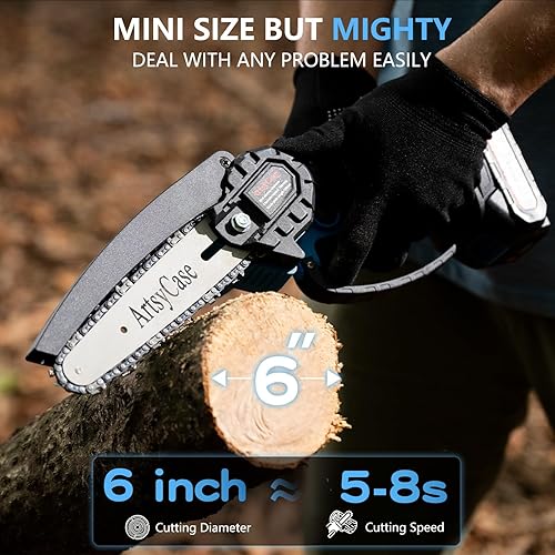 Miniatura 4 de ArtsyCase Mini Motosierra de 6 Pulgadas Inalámbrica, Motosierras Portátiles, Motosierra de Mano Pequeña para Podar Árboles, Corte de Madera y Bambú,