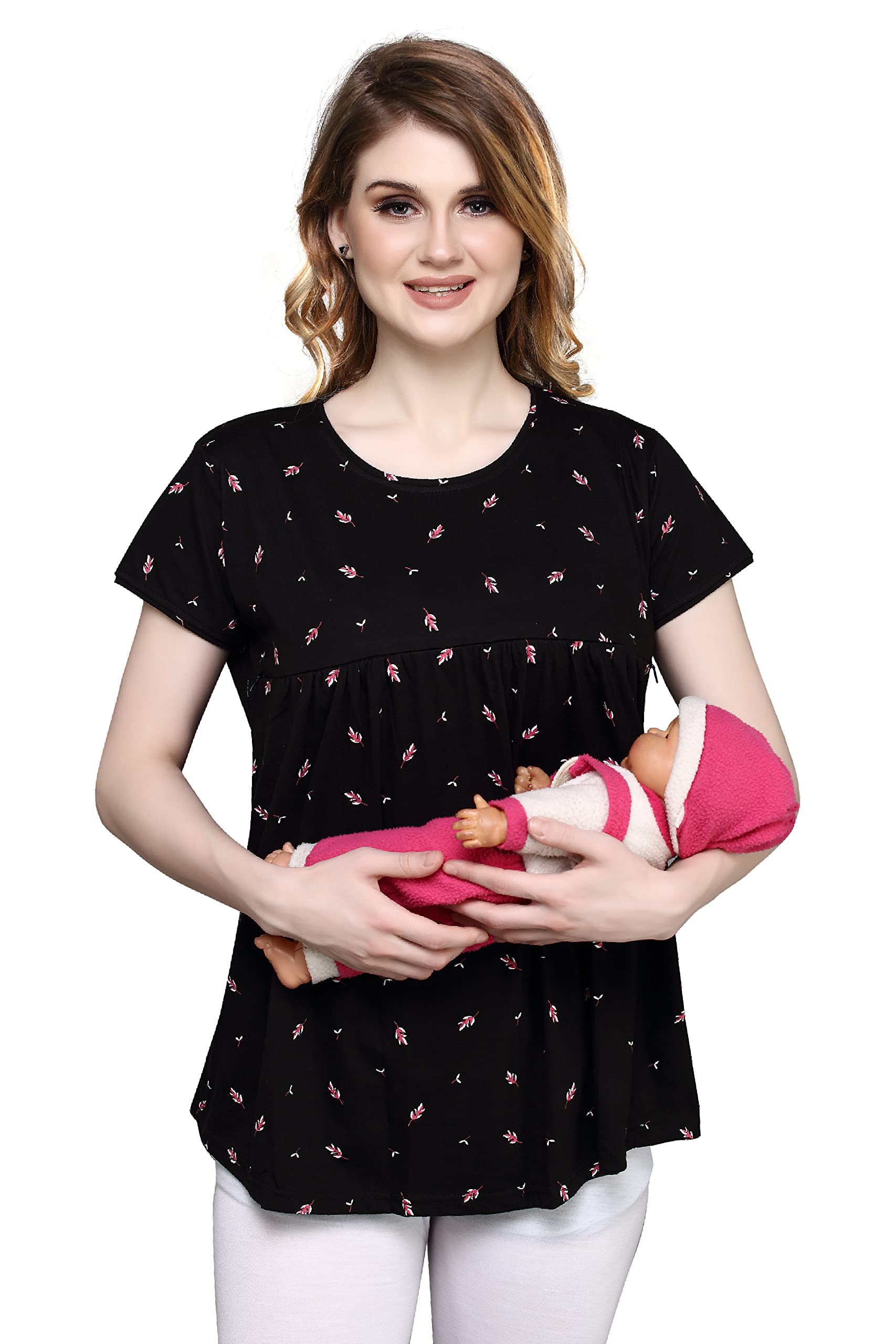 TIGYWIGYWomen's Cotton Printed Half Sleeves Feeding/Nursing/Maternity Top